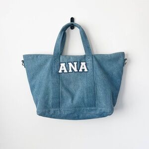 Rare Stoney Clover Lane Ana Denim Gold Hardware Shopping Tote Bag